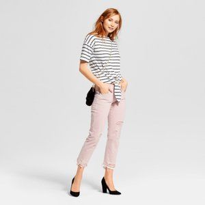 Pink Mossimo Distressed Cropped BF Jeans